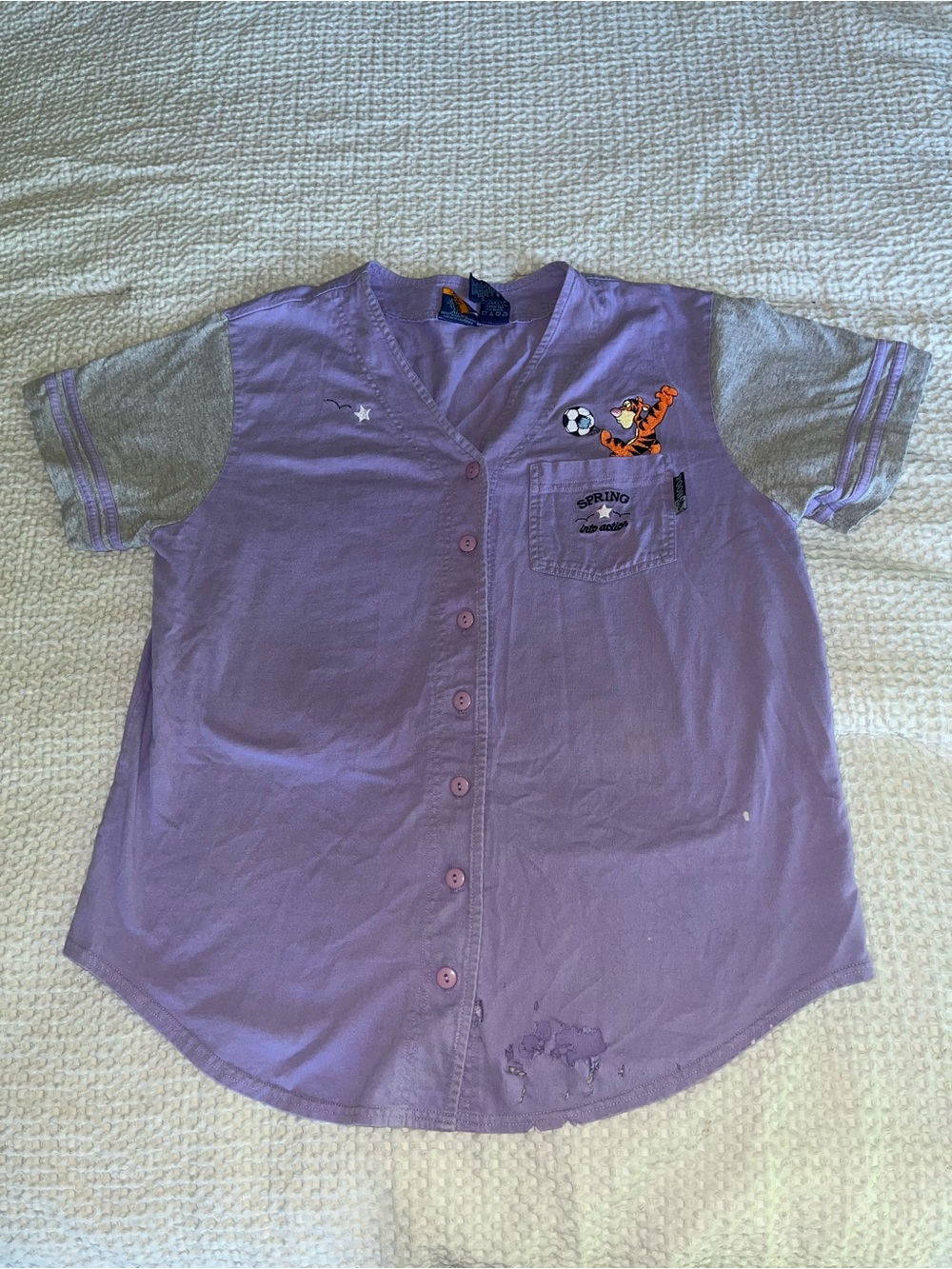 Winne The Pooh Tigger Springtime Baseball Button Down Style Women’s Top Sz 14/16